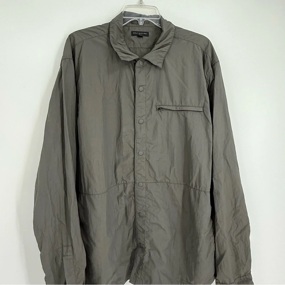 Destination J.Crew Packable Travel Jacket Green Size XXL Snap Front Lightweight